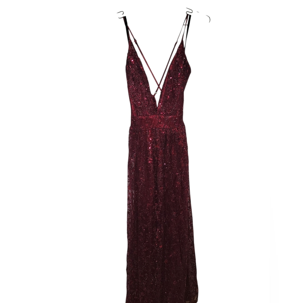 Windsor Deep Red Sequin Backless Deep V Dress Sz S - image 1
